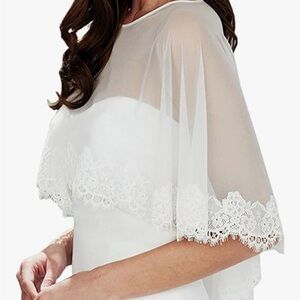 Elegant White Sheer Lace Capelet